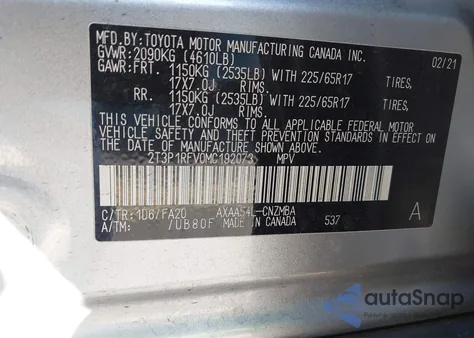 2021 Toyota Rav4 Xle из США, поврежденный, VIN 2T3P1RFV0MC192073